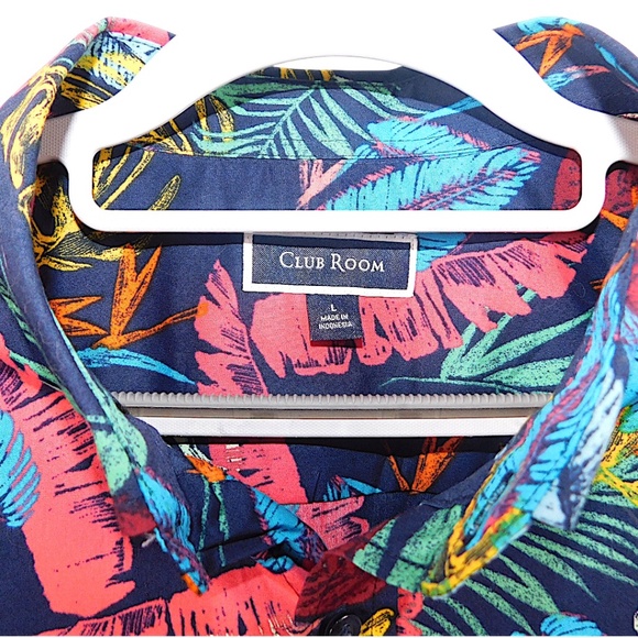 Club Room Men’s Tropical Hawaiian Button-Up Shirt Navy Multi – Size Large NWT - Picture 2 of 8